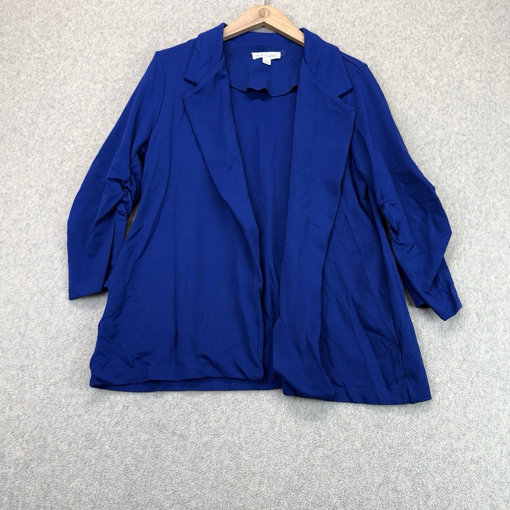 Dear Scarlett Women's Open Front Blazer Royal Blue Ruched Sleeves Size Large